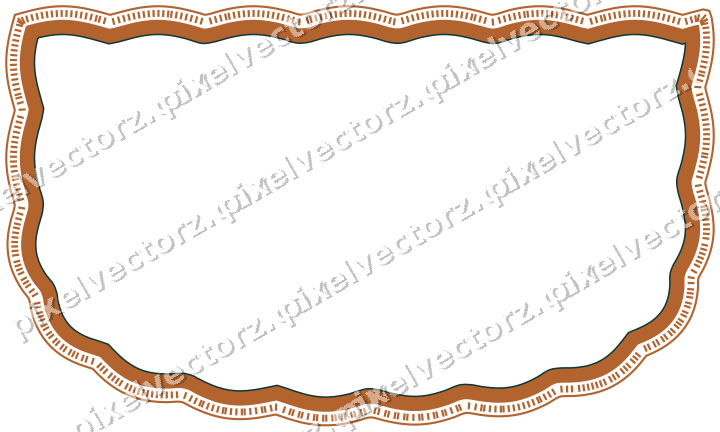 Decorative line art frame in orange and teal with shield