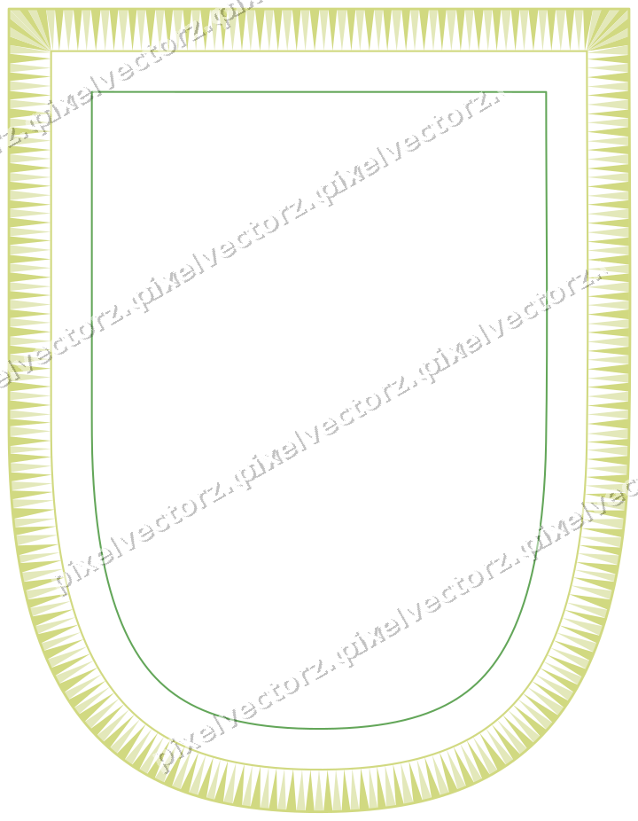 Decorative line art frame in lime and yellow with shield and dentil