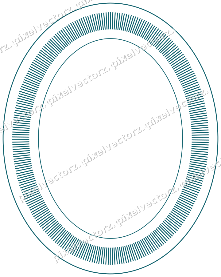 Decorative line art frame in amber and dark teal with oval