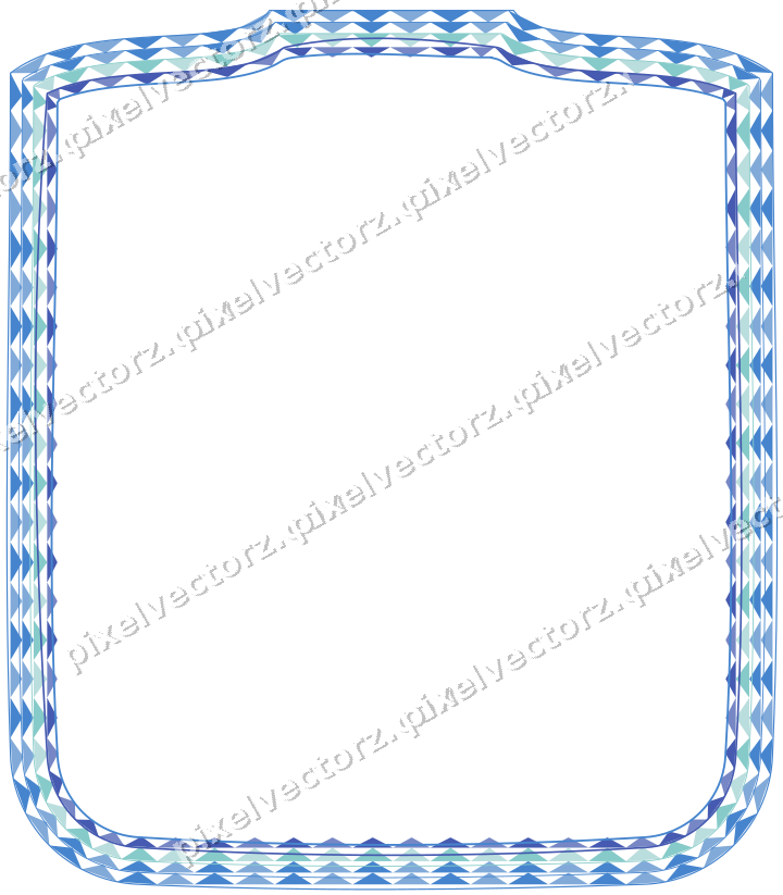 Decorative line art frame in blue and cyan with label plaque