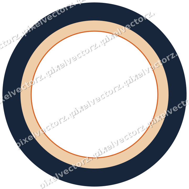 Decorative line art frame in dark blue and orange with oval