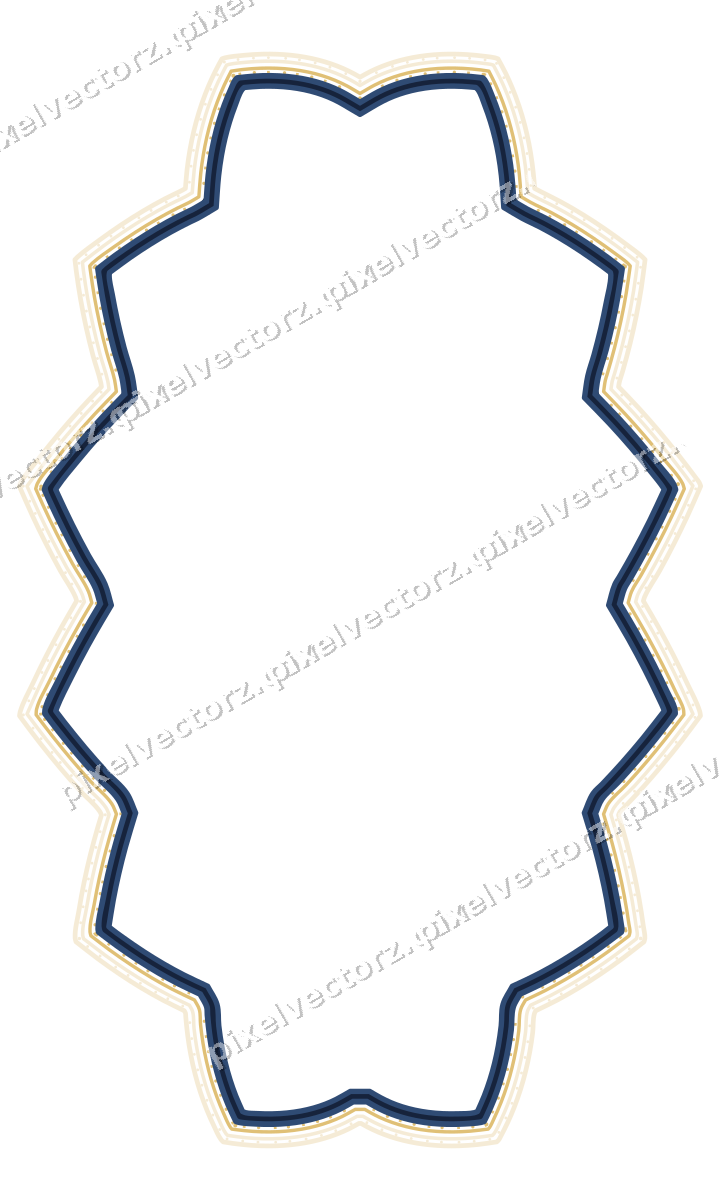 Decorative line art frame in dark blue and amber with oval
