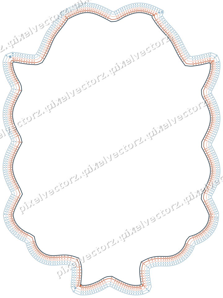 Decorative line art frame in orange and cyan with label plaque