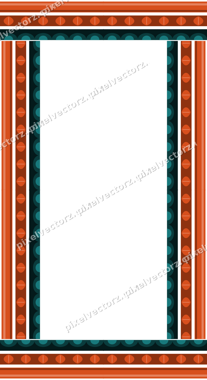 Decorative picture frame border in orange and teal with leaf moulding