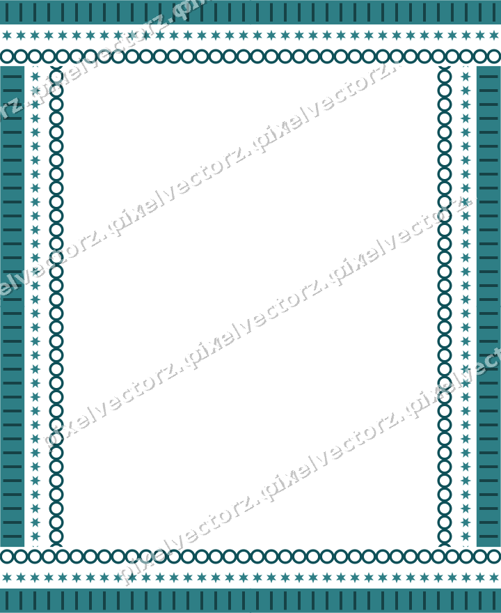 Decorative picture frame border in dark teal and orange with star band