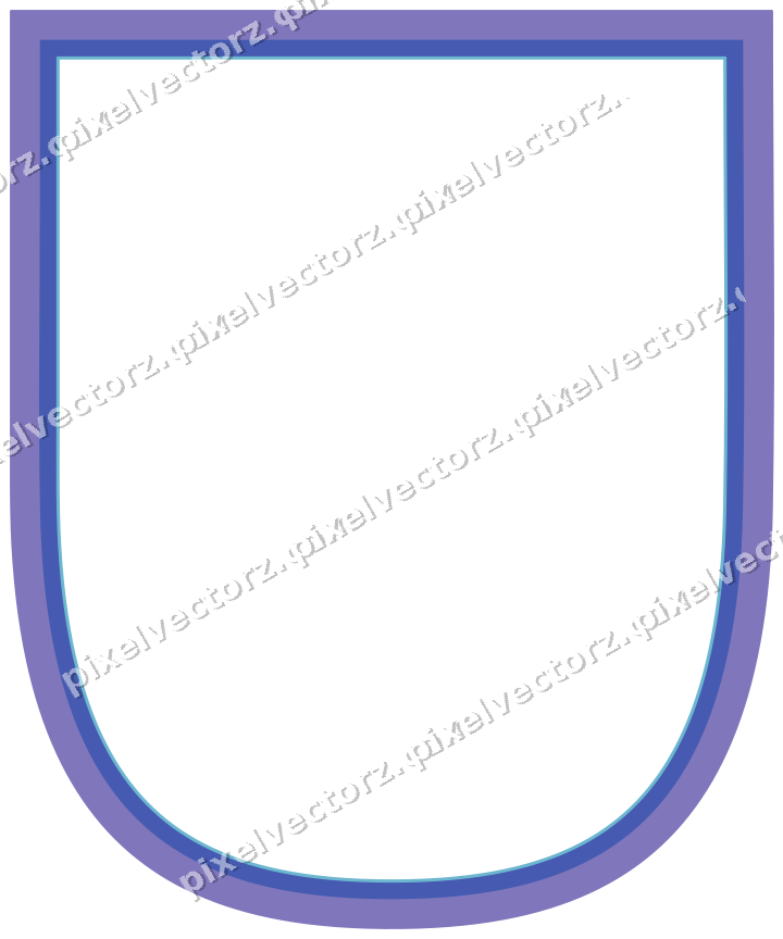 Decorative line art frame in blue and cyan with shield and solid band