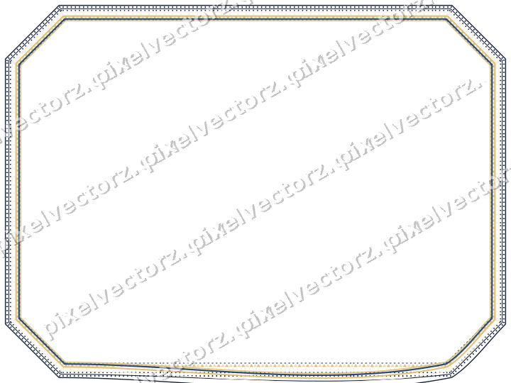 Decorative line art frame in dark blue and amber with label plaque