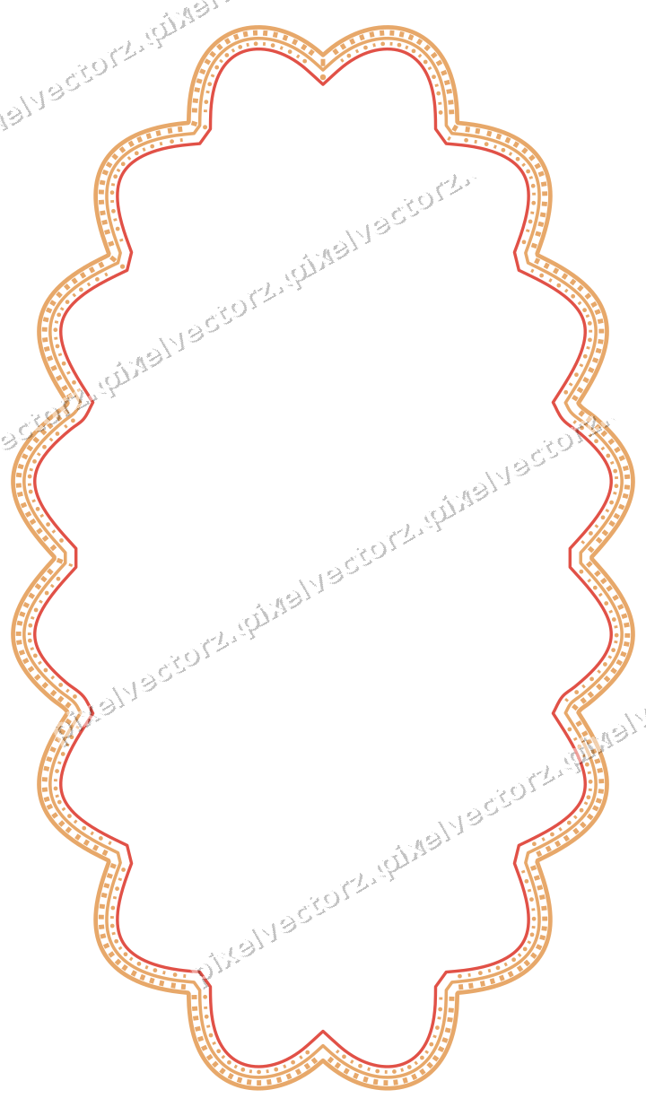 Decorative line art frame in red and orange with oval