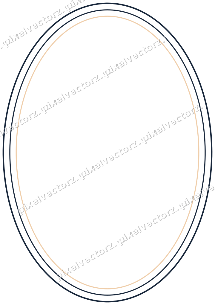 Decorative line art frame in dark blue and orange with oval