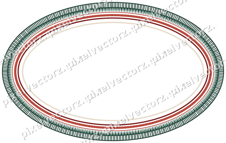 Decorative line art frame in dark red and dark green with oval