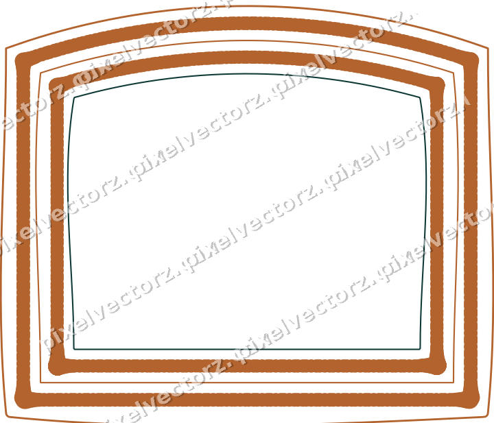 Decorative line art frame in orange and teal with label plaque