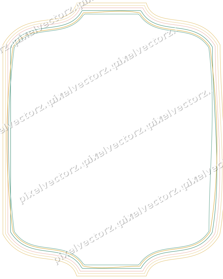 Decorative line art frame in amber and green with label plaque