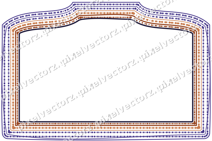 Decorative line art frame in orange and blue with label plaque