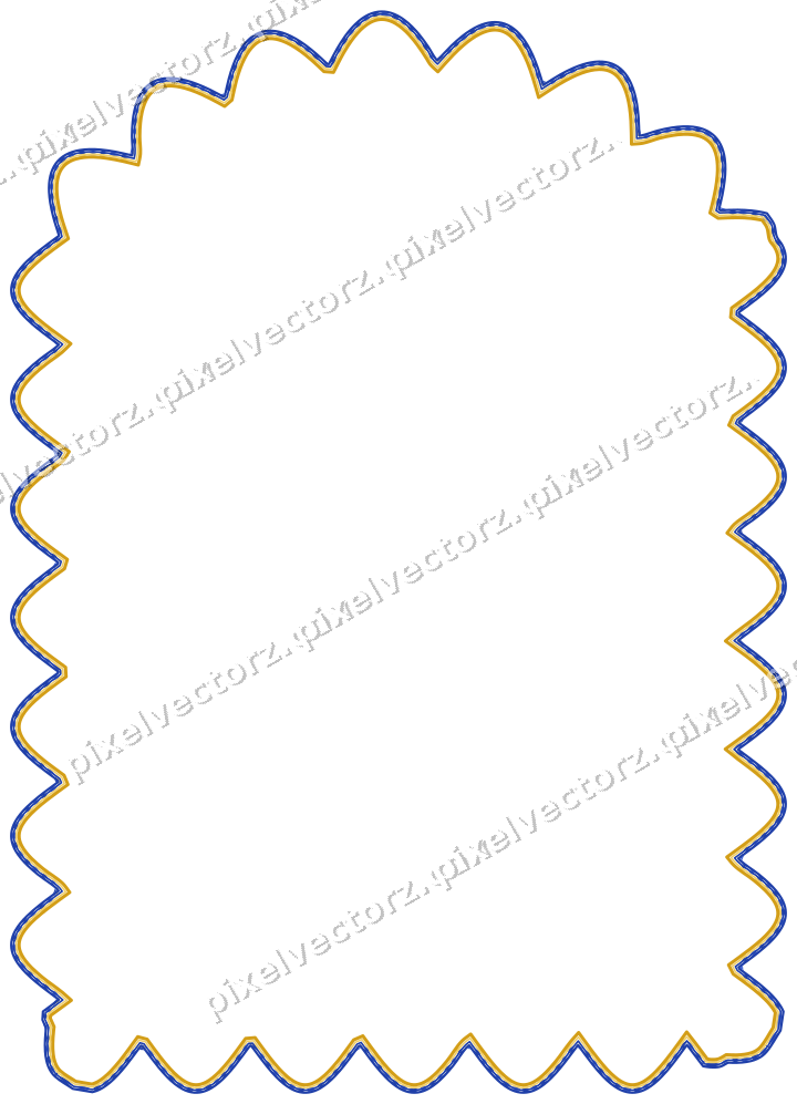 Decorative line art frame in amber and blue with label plaque