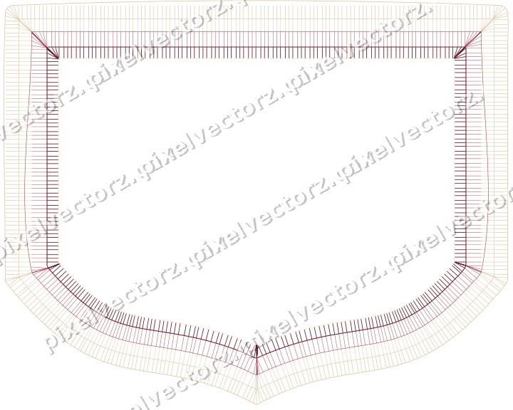 Decorative line art frame in dark pink and red with label plaque