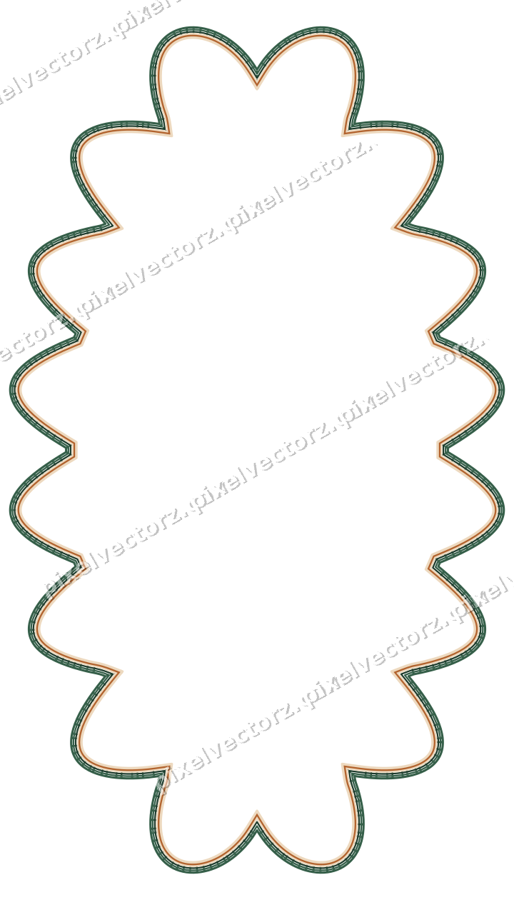 Decorative line art frame in dark green and orange with oval
