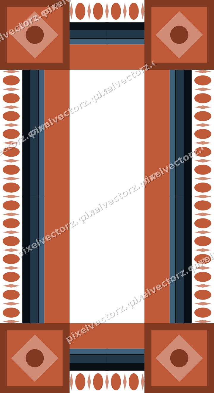 Decorative picture frame border in orange and cyan with egg and dart