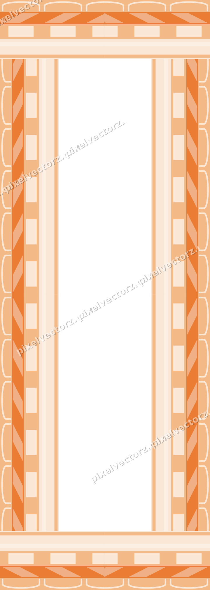 Decorative picture frame border in blue and orange with arcade frieze