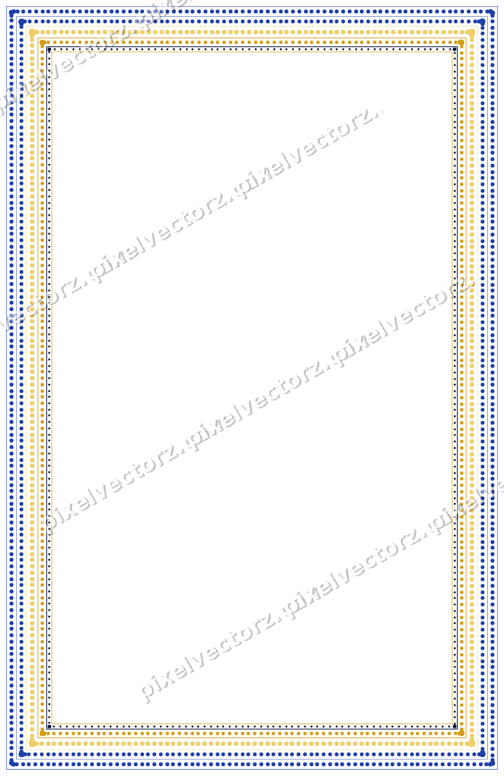 Decorative line art frame in amber and blue with label plaque