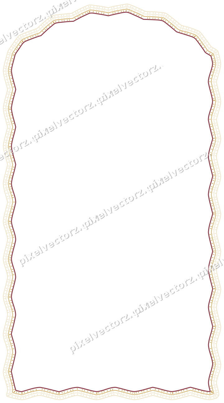 Decorative line art frame in dark pink and amber with label plaque