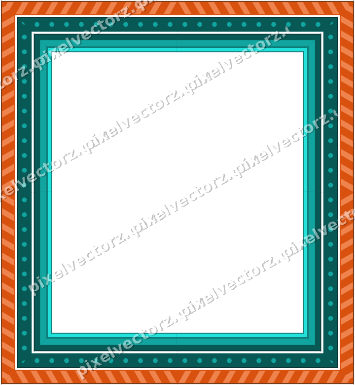 Decorative picture frame border in orange and teal with dot row