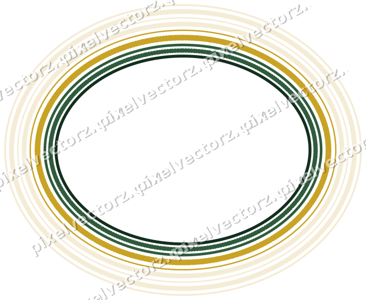 Decorative line art frame in dark green and amber with oval