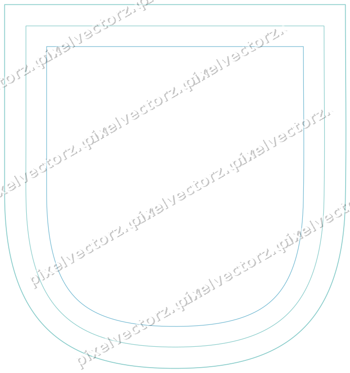 Decorative line art frame in blue and cyan with shield