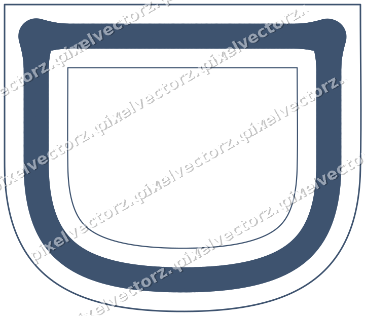 Decorative line art frame in amber and green with shield
