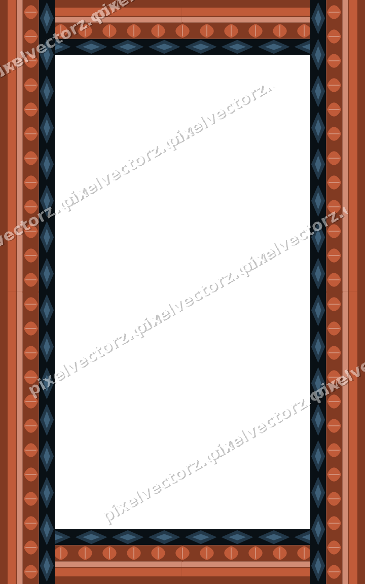 Decorative picture frame border in orange and cyan with leaf moulding
