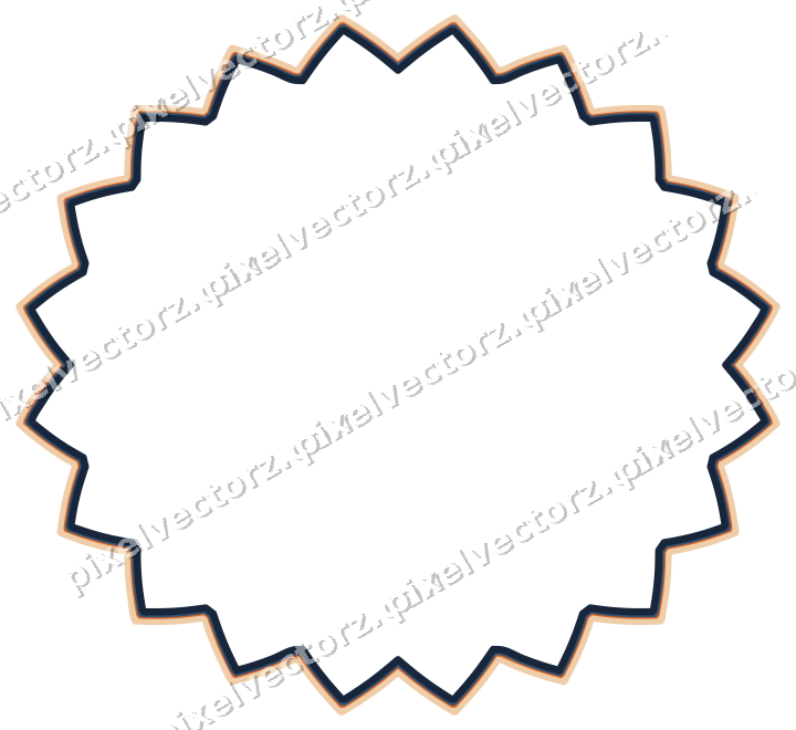 Decorative line art frame in dark blue and orange with oval