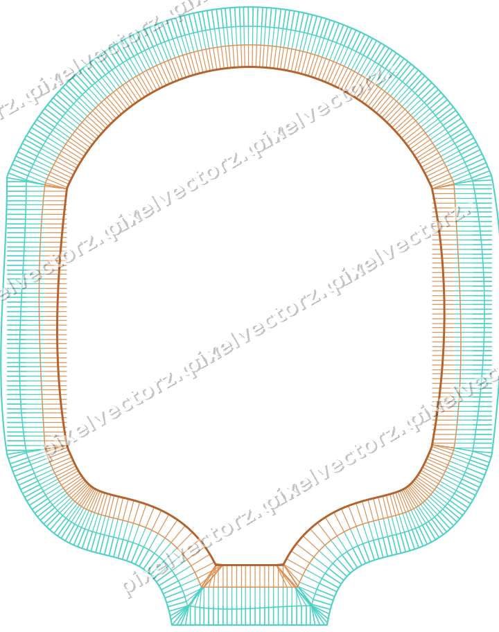 Decorative line art frame in orange and teal with label plaque