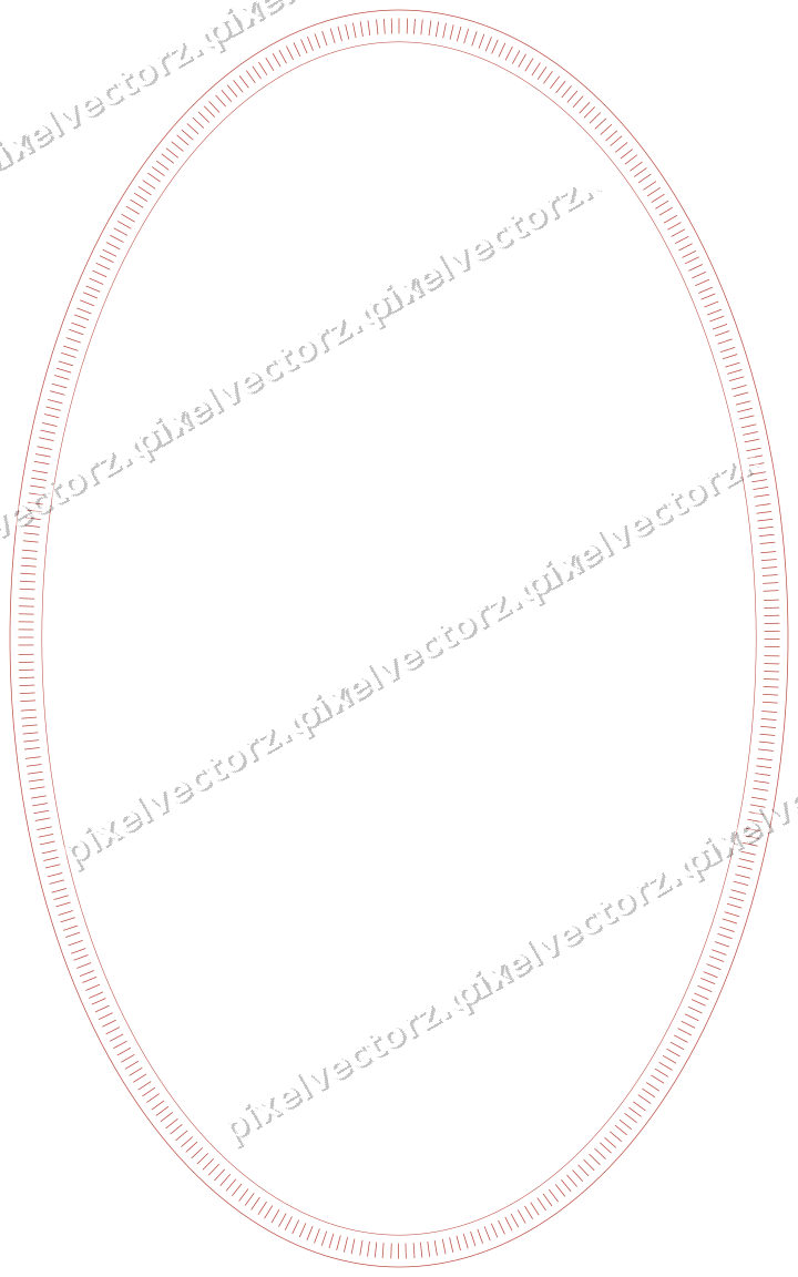Decorative line art frame in dark red and dark green with oval