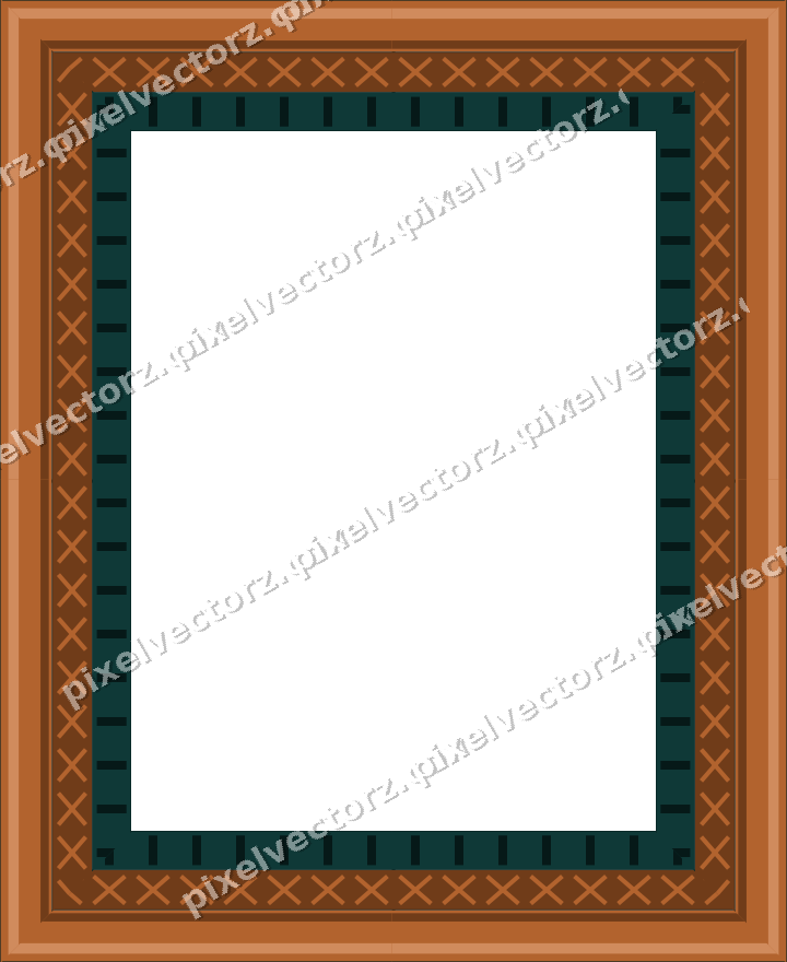 Decorative picture frame border in orange and teal with cross band