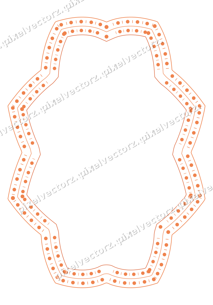 Decorative line art frame in orange and teal with oval and zigzag edge