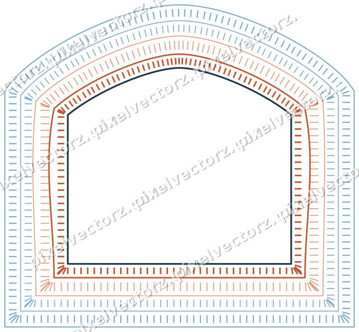 Decorative line art frame in orange and cyan with label plaque
