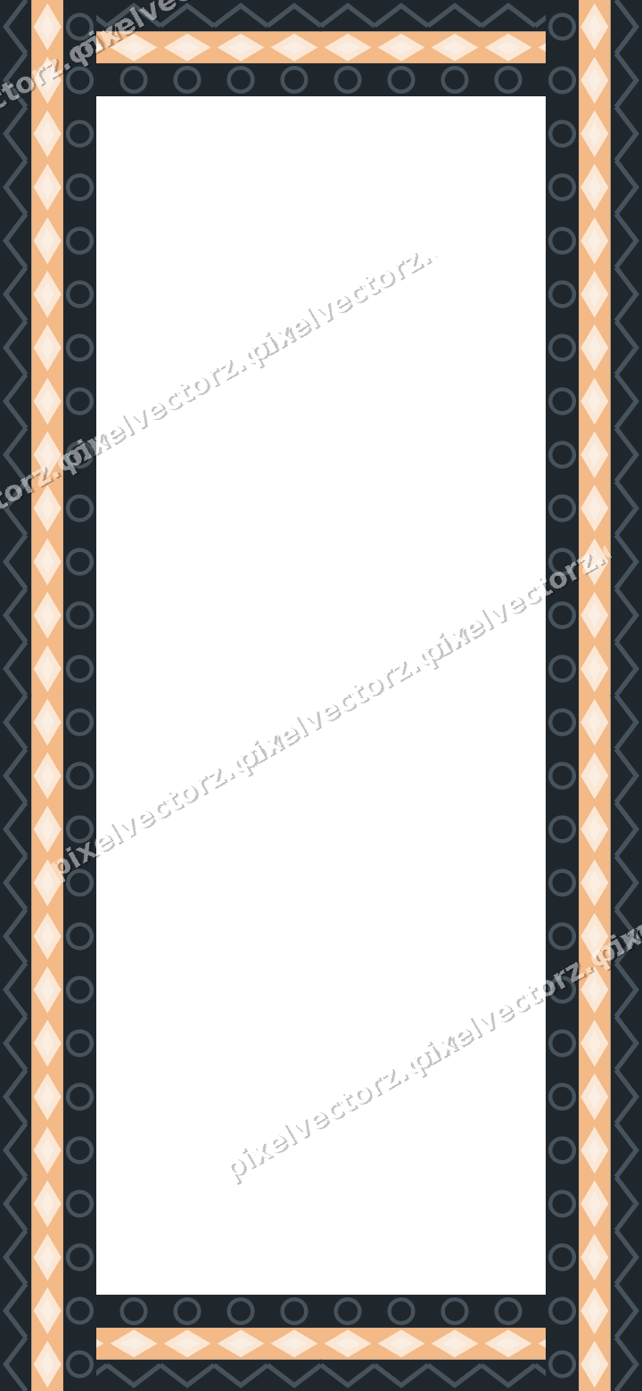 Decorative picture frame border in blue and orange with zigzag