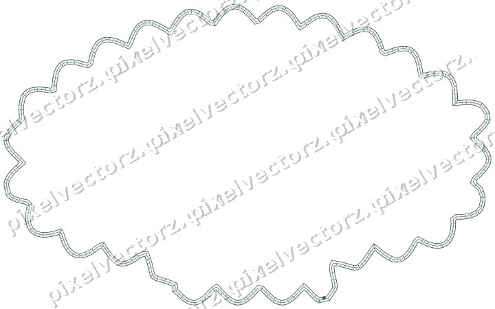 Decorative line art frame in dark green and amber with label plaque