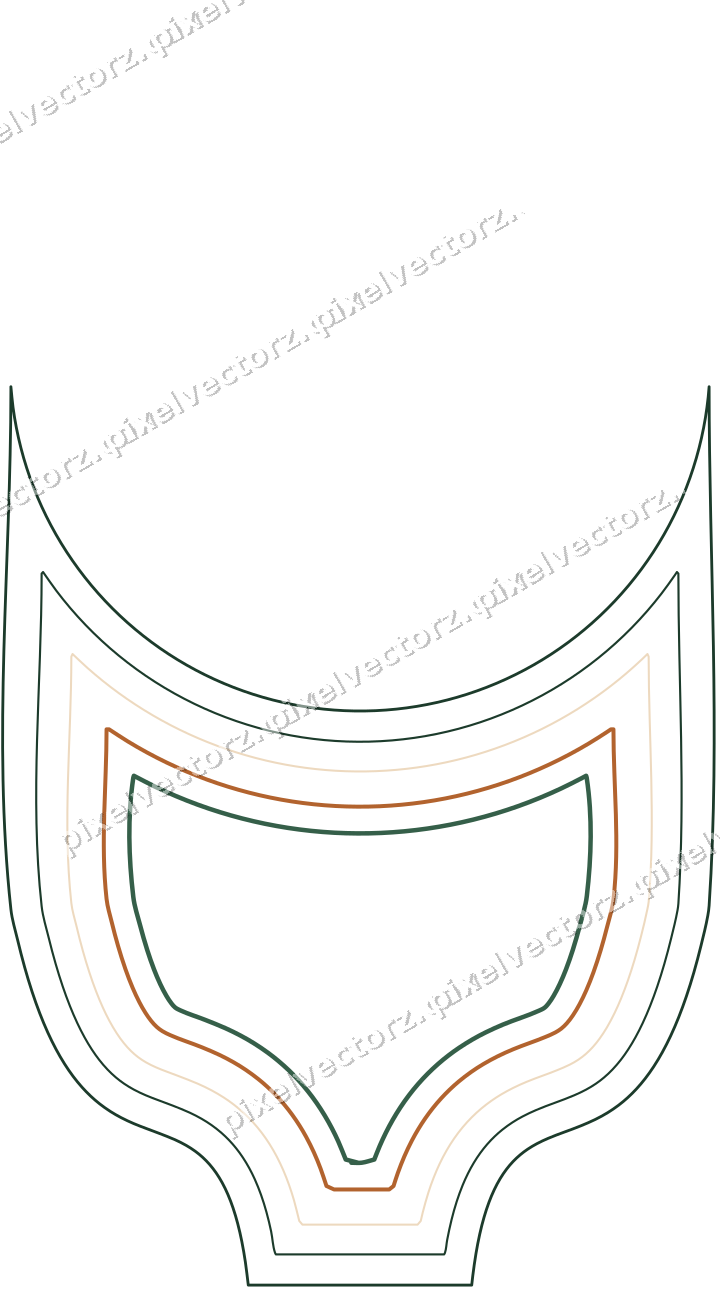 Decorative line art frame in dark green and orange with label plaque