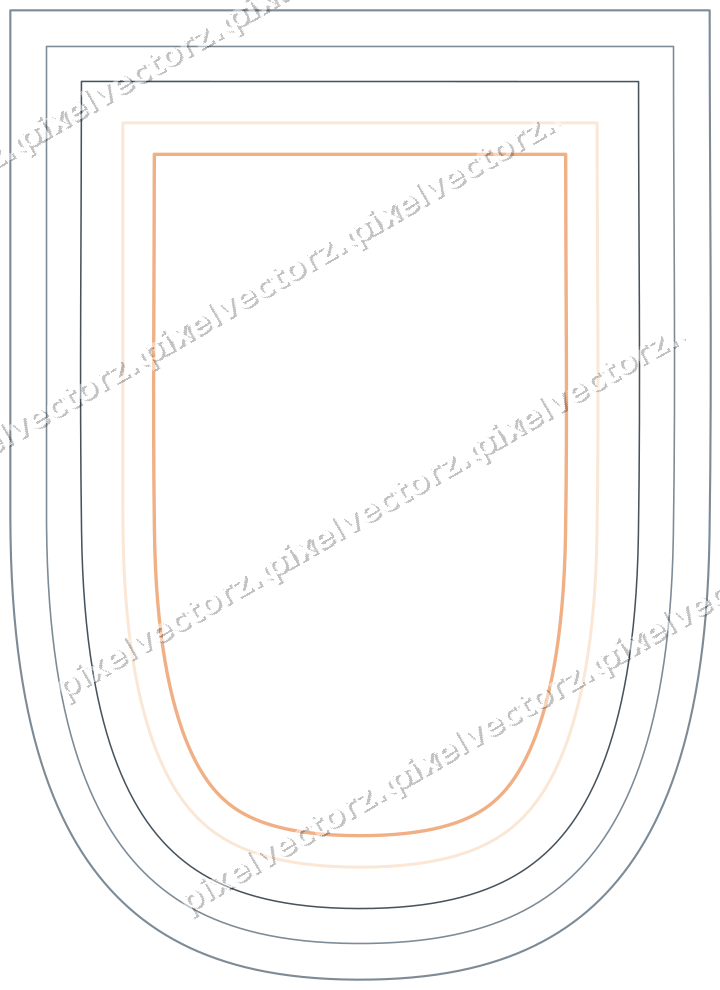Decorative line art frame in blue and orange with shield