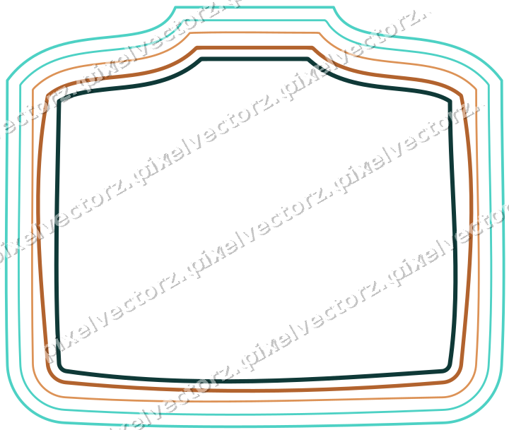 Decorative line art frame in orange and teal with label plaque