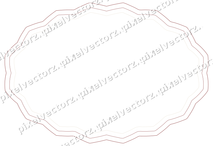 Decorative line art frame in dark red and dark green with oval