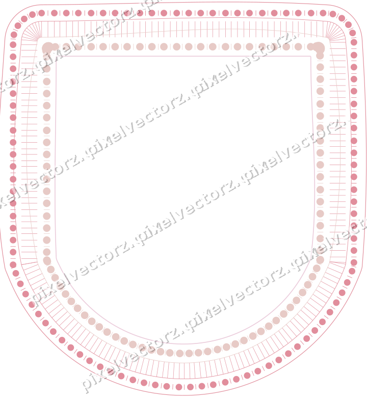 Decorative line art frame in pale pink and pale red with label plaque