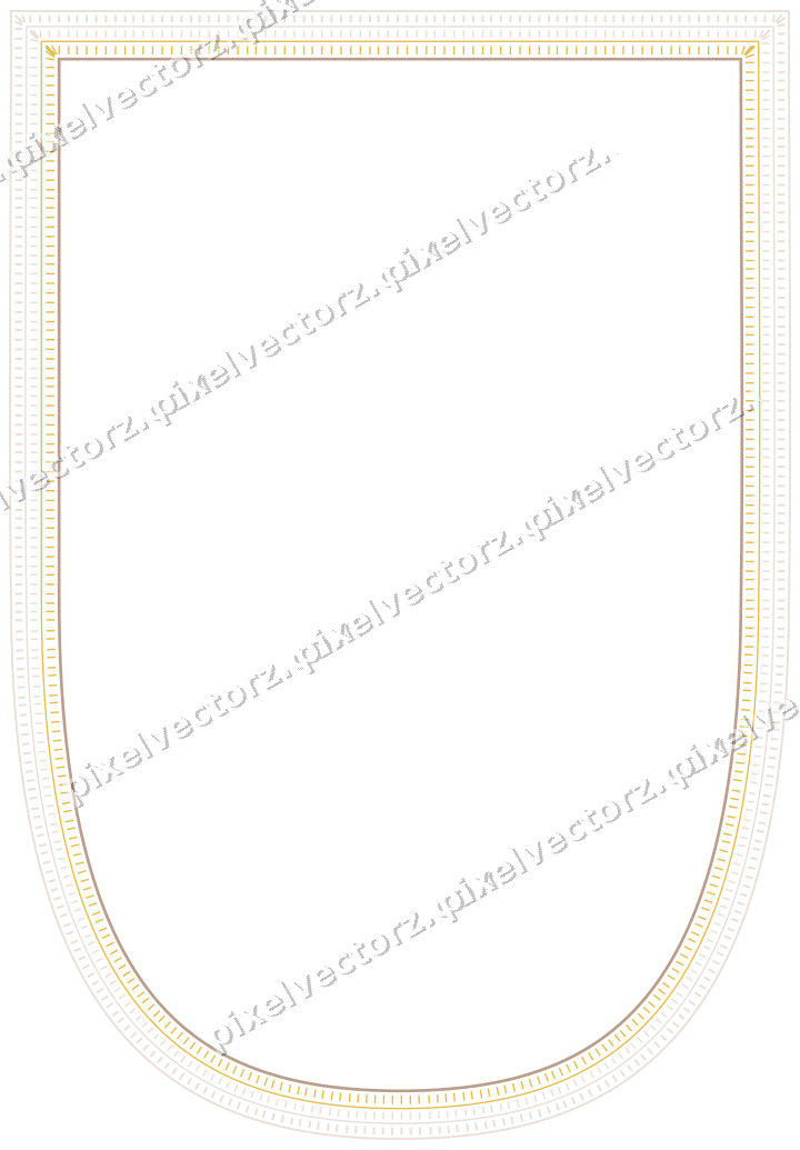 Decorative line art frame in amber and pale orange with shield
