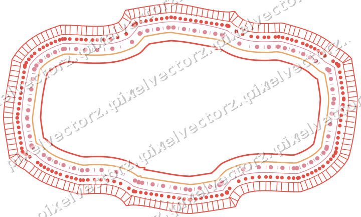 Decorative line art frame in red and orange with label plaque