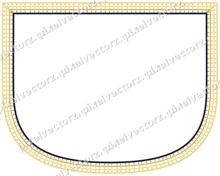 Decorative line art frame in amber and blue with shield
