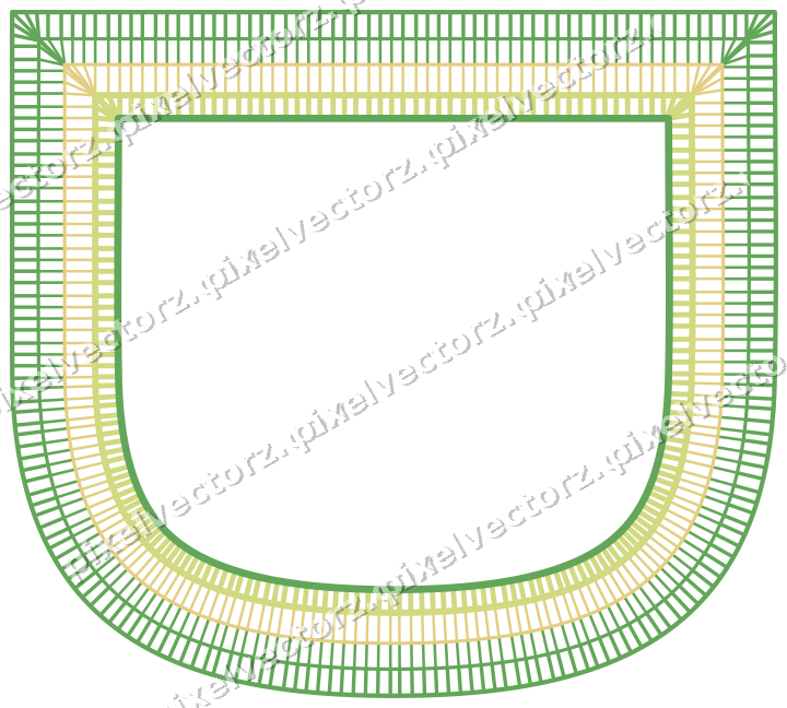 Decorative line art frame in lime and yellow with shield and hatching