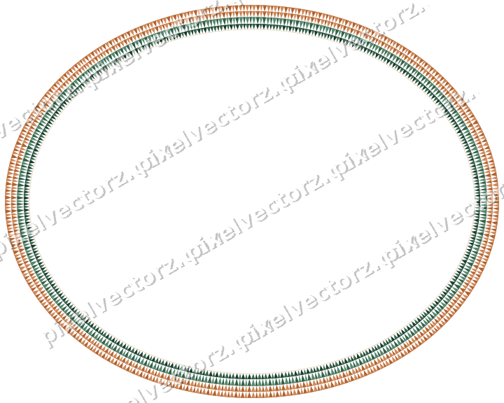 Decorative line art frame in dark green and orange with oval