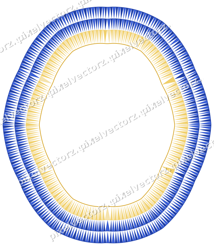 Decorative line art frame in amber and blue with oval and zigzag edge