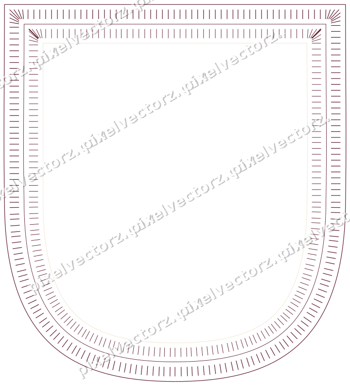 Decorative line art frame in dark pink and amber with shield