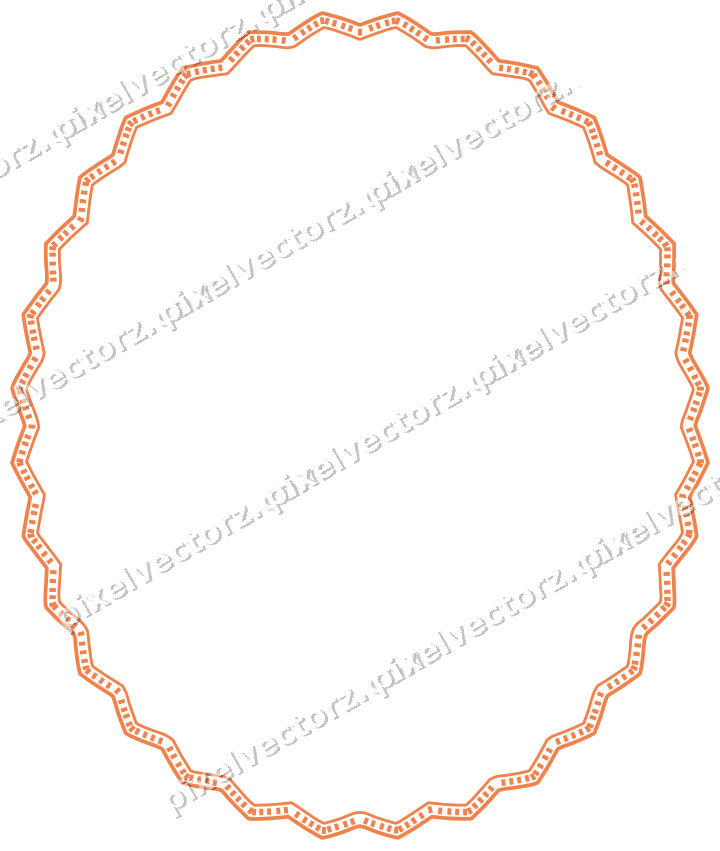 Decorative line art frame in orange and teal with oval and zigzag edge